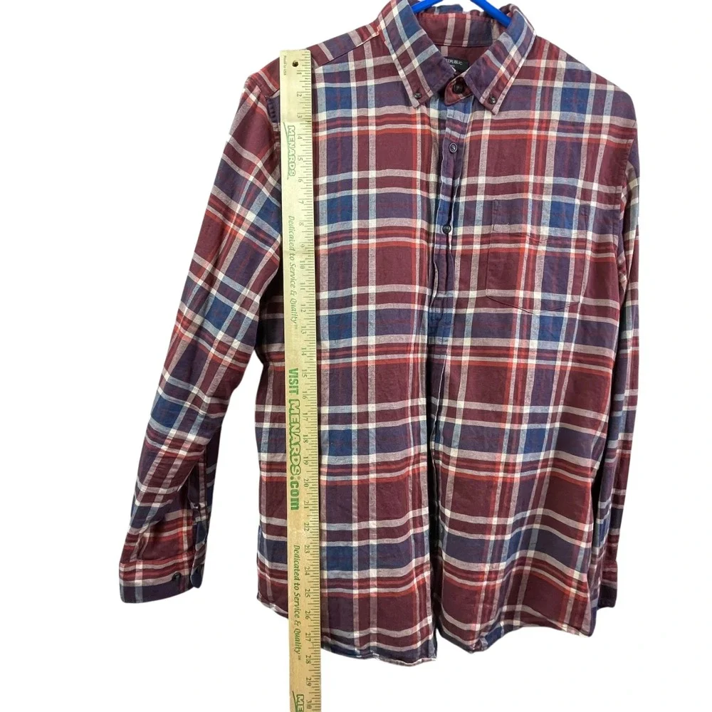 Banana Republic Luxe Flannel Slim Shirt Mens L Burgundy Plaid